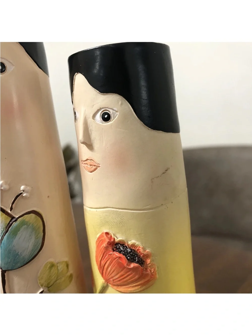 Hand-Painted Ceramic Family Bud Vases Set - Yellow & Cream